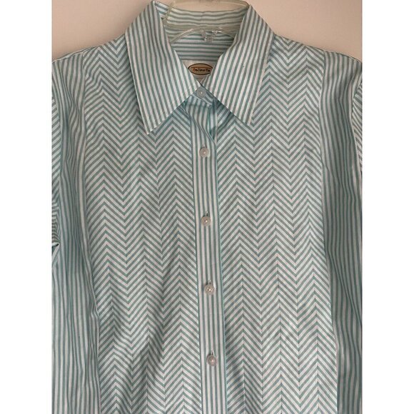 TALBOTS Womens Size 4 Vintage Striped Blouse Dress Shirt White Aqua Chevron New - Picture 4 of 8